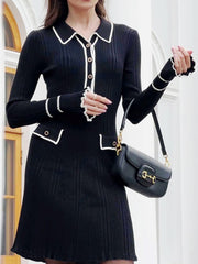 Long Sleeve Collared Knit Mini Dress Newgew Dresses