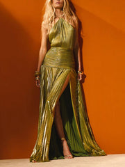 Thalia Metallic Peridot Maxi Dress Newgew Dresses