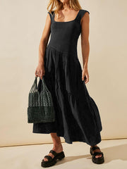 Square Neck Patchwork Boho Maxi Dress Newgew Dresses