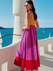 Vacation-Style Color Block Spaghetti Strap Dress Newgew Dresses