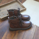 Women Retro Cowhide Round Head Boots Newgew Shoes