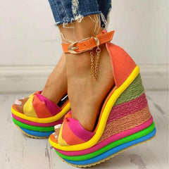 Women Colorful Rainbow Wedge Sandals NewGew