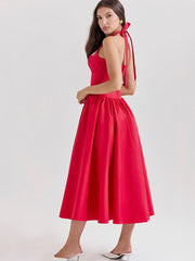Halter Neck Midi Dress with Side Slit - Scarlet Red Newgew Dresses
