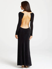 Pearl Chain Backless Fitted Maxi Dress Newgew Dresses