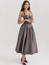 Halter Neck Midi Dress with Side Slit - Smoky Gray Newgew Dresses