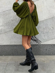 Woven Plunge Skater Mini Dress Newgew Dresses