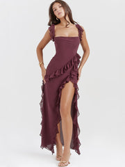 Ruffled Long Maxi Slip Dress - Mulberry Newgew Dresses