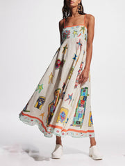 Unique Graffiti Print Suspenders Long Swing Maxi Dress Newgew Dresses