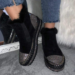 Women Warm Slip On Rhinestone Platform Ankle Boots NewGew