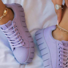 Casual Style Lace Up Ridged Trimmed Platform Sneakers - Purple NewGew