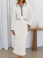 Collared Long Sleeve Knit Dress Newgew Dresses