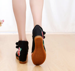 Women's Style Double Buckle Height Increasing Insole Bridal Canvas Shoes Newgew