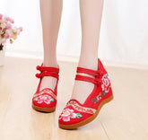 Women's Style Double Buckle Height Increasing Insole Bridal Canvas Shoes Newgew