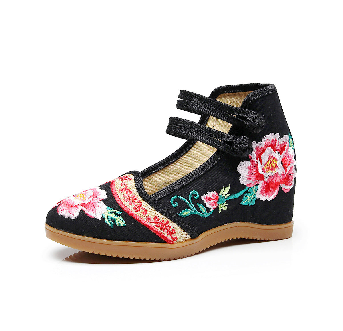 Women's Style Double Buckle Height Increasing Insole Bridal Canvas Shoes Newgew