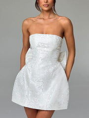 Fashionable And Jacquard Tube Top Bow Mini Dress Newgew Dresses