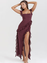 Ruffled Long Maxi Slip Dress - Mulberry Newgew Dresses