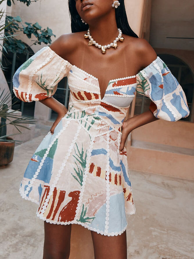 Modern Sophisticated Art Graffiti Floral Print Mini Dress Newgew Dresses