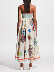 Unique Graffiti Print Suspenders Long Swing Maxi Dress Newgew Dresses