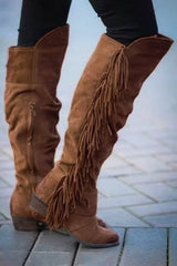 Retro Thick Heel Large Size Long Tube Tassel Boots NewGew