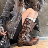 Retro round toe mid-calf knight boots NewGew