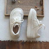 Women Retro Patchwork Leather Thick Sole Casual Shoes Newgew Shoes