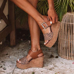 Reece Cheetah Wedge Buckle Straps Sandals NewGew