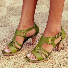Summer Gladiator Hollow Out Block High Heel Sadnals NewGew
