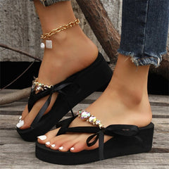 Casual Patchwork With Bow Round Comfortable Wedges Shoes (Heel Height 1.97in) NewGew