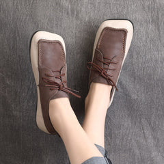 Color Block Square Toe Lace Up Flat Shoes Newgew Shoes