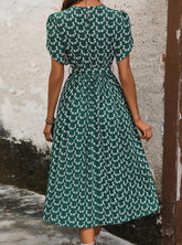 Floral Midi Dress Stretch Sash Jewel Neck Short Sleeves Bohemian Newgew Dresses