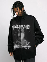 Gothic Print Button Down Shirt Newgew