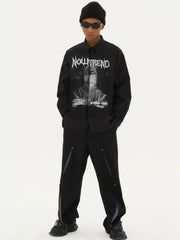 Gothic Print Button Down Shirt Newgew