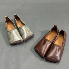 Handmade Square Toe Leather Flat Shoes Newgew Shoes