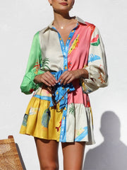 Multi-Coloured Print Mini Dress Newgew Dresses