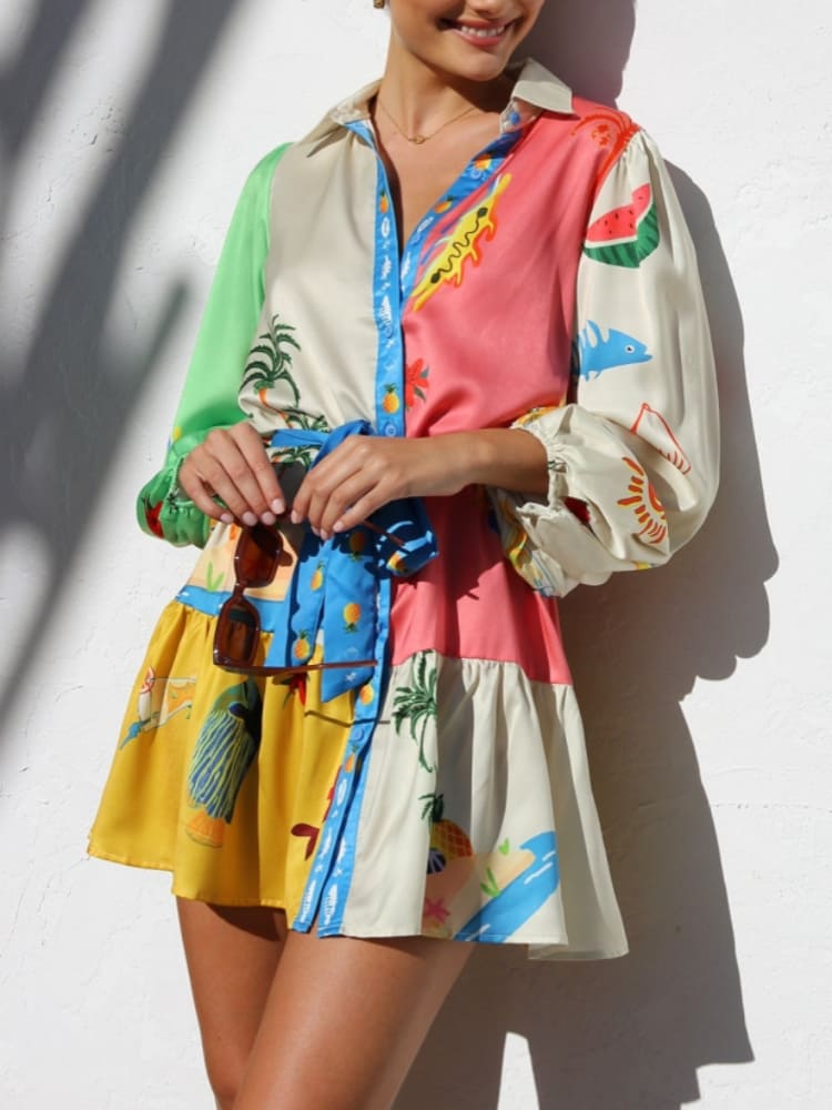 Multi-Coloured Print Mini Dress Newgew Dresses