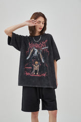 Midnight Anime Graphic Acid Wash T-Shirt Newgew