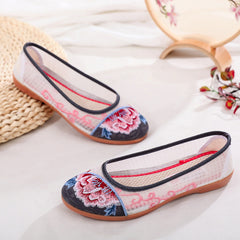 Women's Traditional Embroidered Tendon Bottom Breathable Canvas Shoes Newgew