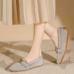Flat Soft Sole Flying Woven Square Toe Loafers NewGew