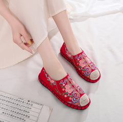 Women's Beijing Cloth Soft Bottom Ethnic Style Embroidery Canvas Shoes Newgew
