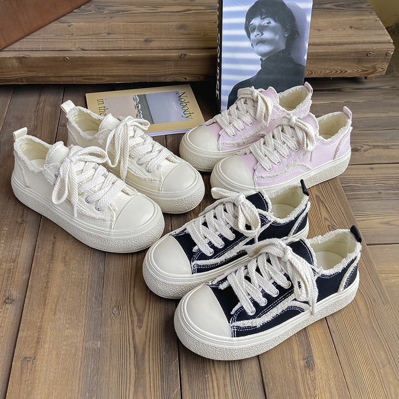 Pretty Beggar Black Breathable Platform Height Canvas Shoes Newgew