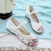 Women's Antique Style Embroidery Tendon Bottom Height Increasing Canvas Shoes Newgew