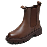 Women Retro Figured Leather Patchwork Casual Boots Newgew Shoes