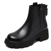 Women Retro Casual Patchwork Leather Chunky Heel Boots Newgew Shoes