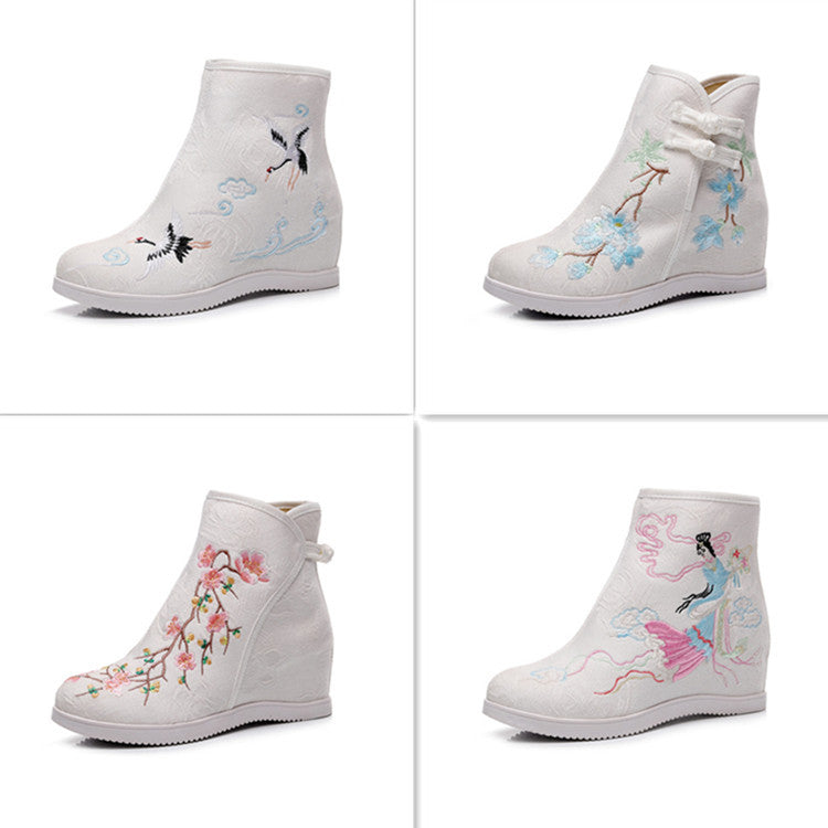 Ethnic Style Embroidered Height Increasing Insole Canvas Shoes Newgew
