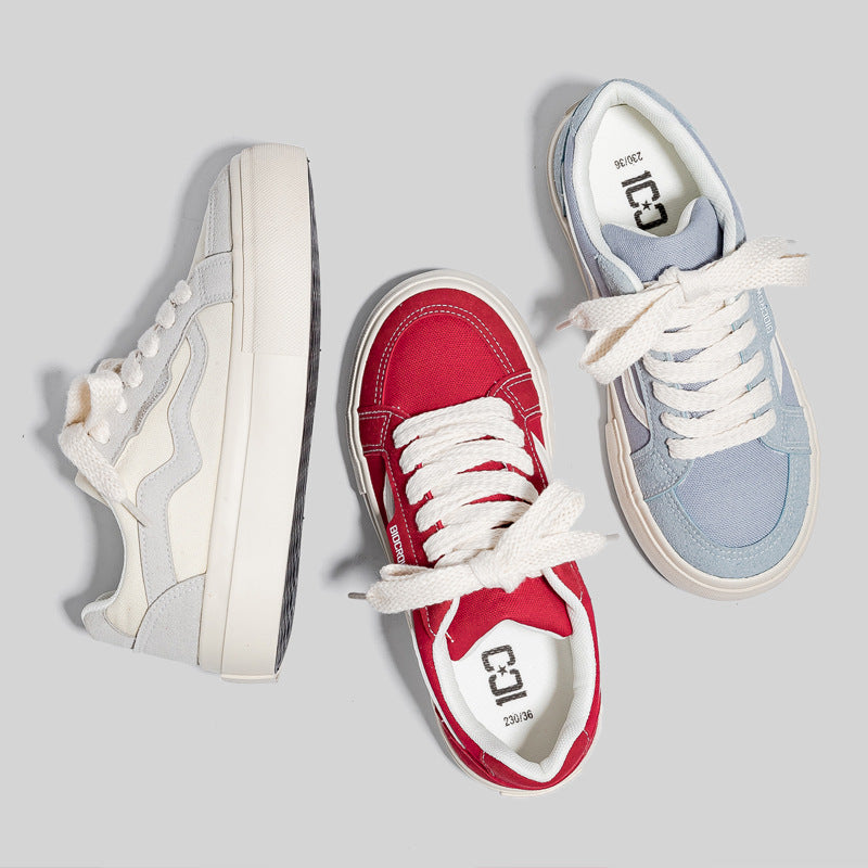 Comfortable Slouchy Women's Flat Red Fashionable Canvas Shoes Newgew