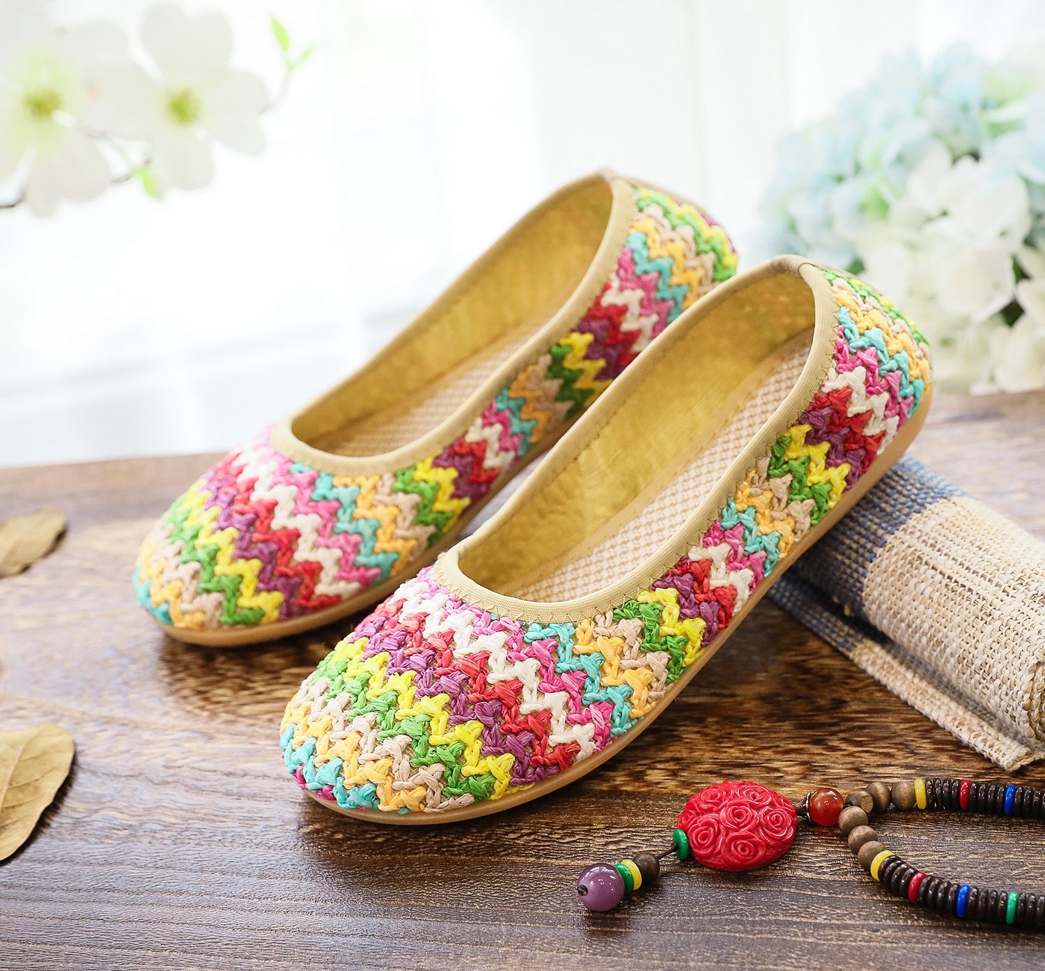 Women's Soft Bottom Beach Woven Cloth Summer Ethnic Canvas Shoes Newgew