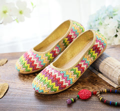 Women's Soft Bottom Beach Woven Cloth Summer Ethnic Canvas Shoes Newgew