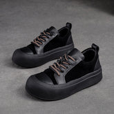 Women Retro Patchwork Leather Flat Casual Shoes Newgew Shoes