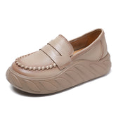 Women Solid Leather Casual Thick Soled Loafers Newgew Shoes