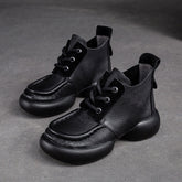 Women Retro Casual Leather Chunky Soled Ankle Boots Newgew Shoes